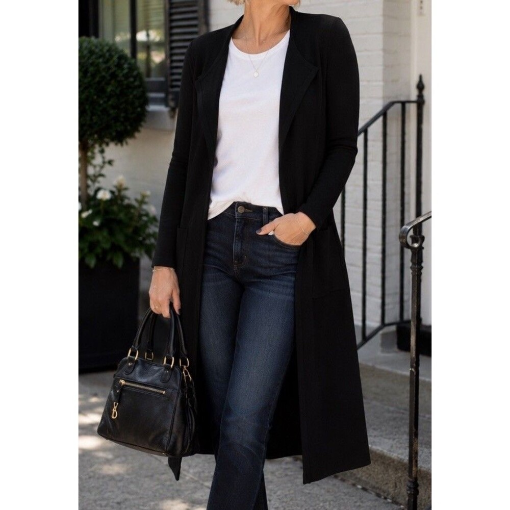 Caracilia Ladies Black Duster XL Open Front No Buttons Layering Piece Soft Knit